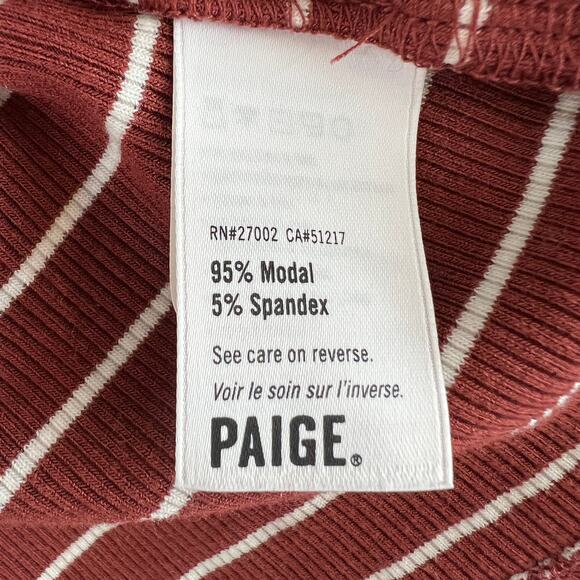 PAIGE Dark Rust White Blouse Top Model Blend French Striped Crew Neck Sz S Small - Picture 4 of 5